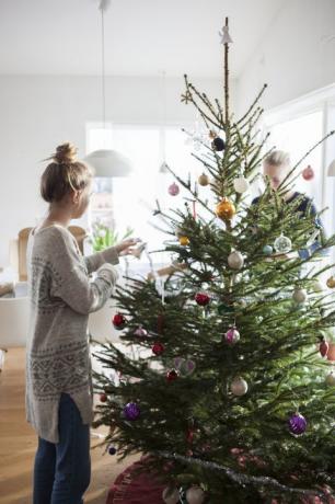 Ragazze che decorano l'albero di Natale