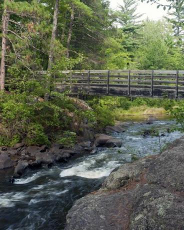 Ponte di legno sul fiume Pike, Contea di Marinette, Wisconsin, USA