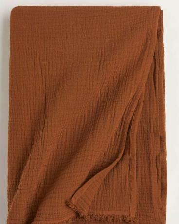 Coperta in cotone increspato in Dark Camel