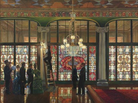 Peter Waddell è la grande illuminazione, un dipinto a olio del 1891 che mostra lo schermo di vetro colorato di Louis Comfort Tiffany nell'atrio della casa bianca