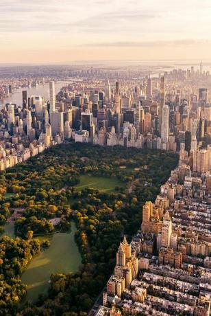 veduta aerea dello skyline di new york city con central park e manhattan, usa