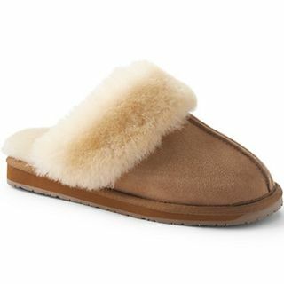 Pantofole mule in pelle scamosciata da donna con collo in shearling