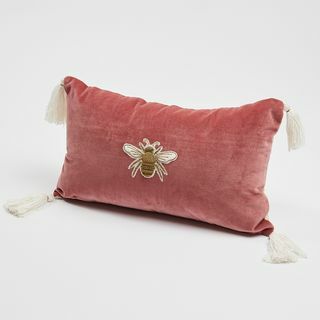 Cuscino ricamato ape in velluto rosa Zhurie