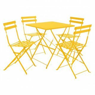 Tavolo da giardino pieghevole in metallo giallo Parc e set di 4 sedie