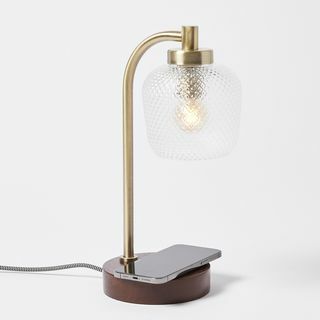 Lampada da scrivania e da tavolo con ricarica wireless Luce Gold in vetro e legno