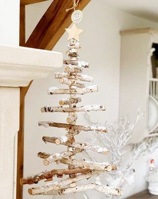 Albero di Natale con scala in vero legno di betulla