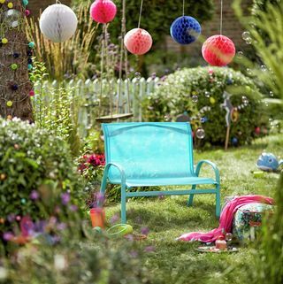 Panca da giardino per bambini a 2 posti in metallo - blu