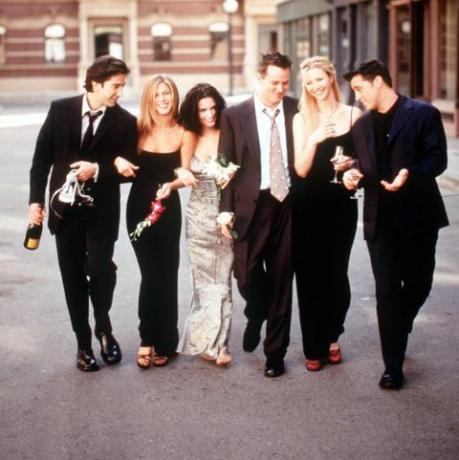 The Cast Of Friends 1999 2000 Stagione da L R: David Schwimmer Jennifer Aniston Courteney Cox Ar