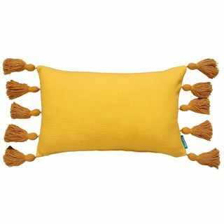 Cuscino House Beautiful con nappe in cotone, giallo fresia