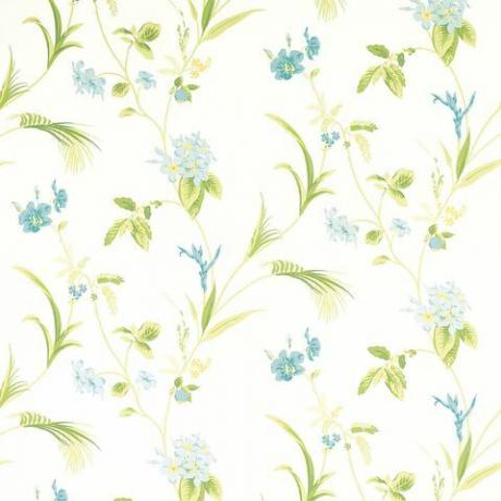 Tessuto per tende in misto lino e cotone floreale verde mela orchidea Laura Ashley £ 35
