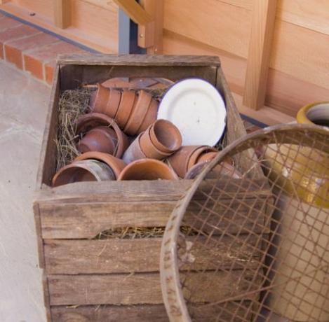 Vasi in terracotta in cassa di legno