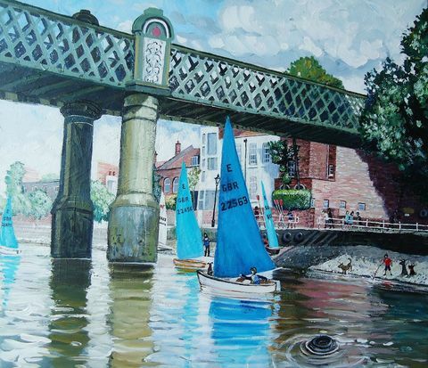 Circolo velico sul fiume, Putney di Nick Holly. Acrilico su tela, 50 x 76 cm. £ 3,500 alla Russell Gallery presso l'Affordable Art Fair Battersea