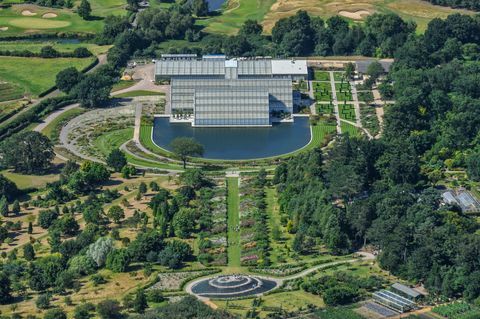 Vista aerea dei giardini botanici a RHS Wisley, Surrey