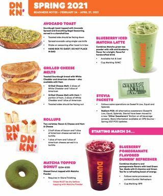 dunkin 'spring 2021 menu toast con avocado