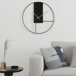 Orologio da parete di grandi dimensioni con contorni 60 cm, nero opaco e ottone spazzolato