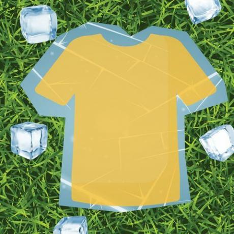 maglietta con cubetti di ghiaccio intorno ad esso sull'erba