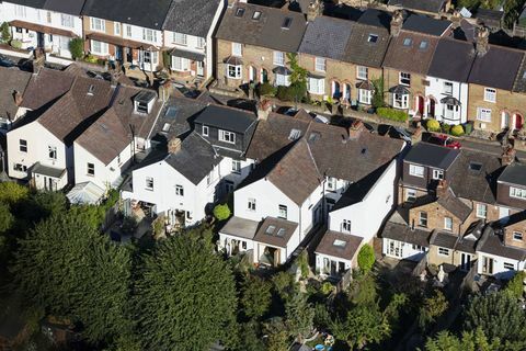 Vista aerea delle case del nord di Londra