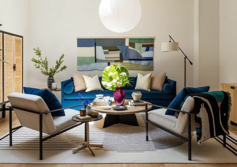 soggiorno, divani blu