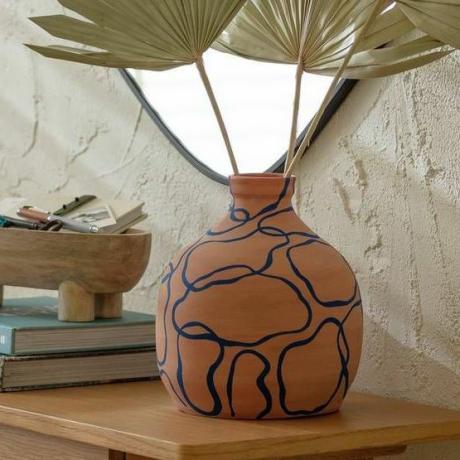 Vaso in ceramica con motivi - Terracotta e blu