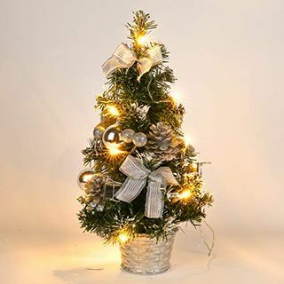 Mrinb Piccolo Albero di Natale con Luci, Mini Albero di Decorazione da Tavolo per Home Office Shopping Bar (Argento)