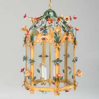 Lanterna Floreale Tôle Peinte a quattro luci di forma esagonale