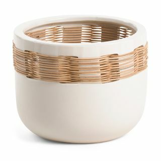 Grande fioriera in ceramica con intreccio in rattan